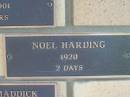 
Noel HARDING,
1920 aged 2 days;
Engelsburg Methodist Pioneer Cemetery, Kalbar, Boonah Shire
