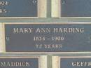 Mary Ann HARDING, 1834 - 1906 aged 72 years; Engelsburg Methodist Pioneer Cemetery, Kalbar, Boonah Shire 
