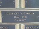 
Geffrey MADDICK,
1842 - 1901 aged 84 years;
Engelsburg Methodist Pioneer Cemetery, Kalbar, Boonah Shire
