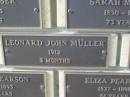 
Leonard John MULLER,
1912 aged 3 months;
Engelsburg Methodist Pioneer Cemetery, Kalbar, Boonah Shire
