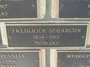 
Frederick SCHABLON,
1834 - 1913 aged 79 years;
Engelsburg Methodist Pioneer Cemetery, Kalbar, Boonah Shire
