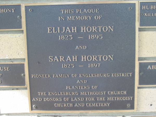 Elijah HORTON,  | 1823 - 1895;  | Sarah HORTON,  | 1825 - 1897;  | Engelsburg Methodist Pioneer Cemetery, Kalbar, Boonah Shire  | 