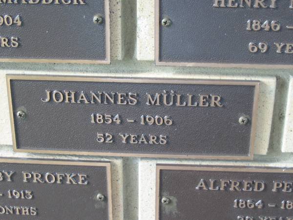 Johannes MULLER,  | 1854 - 1906 aged 52 years;  | Engelsburg Methodist Pioneer Cemetery, Kalbar, Boonah Shire  | 