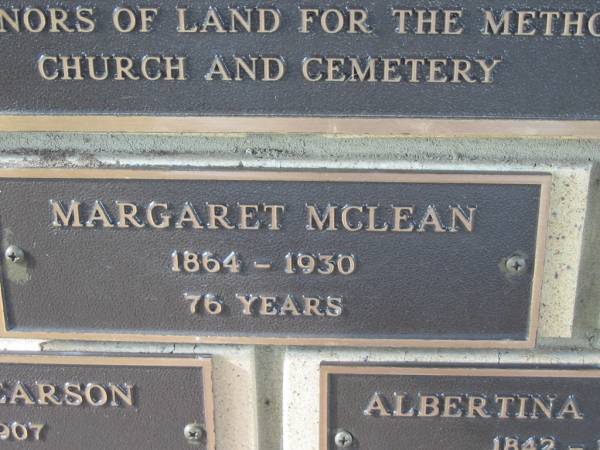 Margaret MCLEAN,  | 1864 - 1930 aged 76 years;  | Engelsburg Methodist Pioneer Cemetery, Kalbar, Boonah Shire  | 