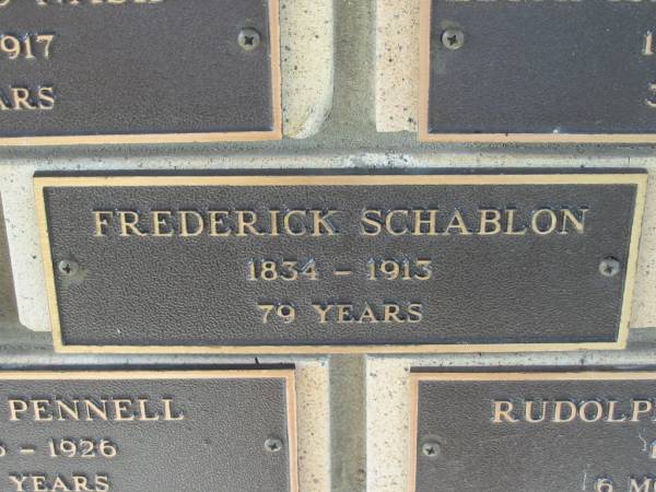 Frederick SCHABLON,  | 1834 - 1913 aged 79 years;  | Engelsburg Methodist Pioneer Cemetery, Kalbar, Boonah Shire  | 