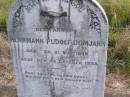
Herrmann Rudolf DOMJAHN, farmer,
born 21 May 1849 died 24 Oct 1898;
Wilhelmine DOMJAHN nee BRANDENBURG,
born 3 Dec 1855 died 7 June 1895;
Kalbar St Markss Lutheran cemetery, Boonah Shire
