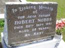 
Robert NOBBS, father,
died 20 Sept 1941 aged 52 years;
Kandanga Cemetery, Cooloola Shire
