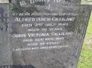 
Alfred (Arch) GILLILAND, husband father,
died 2 July 1948 aged 50 years;
Doris Victoria GILLILAND, wife mother,
died 22 Nov 1965 aged 65 years;
Kandanga Cemetery, Cooloola Shire
