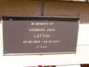 
Leonard John LUTTON.
27-02-1923 - 25-07-2001;
Kandanga Cemetery, Cooloola Shire
