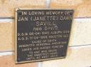 
Jan (Janette) Dawn SAVILL (nee DAVIS),
born 06-04-1945 Auburn NSW,
died 11-04-1999 Houston QLD,
inherited cerebral aneurisms;
Kandanga Cemetery, Cooloola Shire
