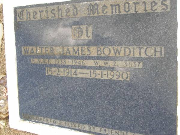 Walter James BOWDITCH,  | 15-2-1914 - 15-1-1990;  | Kandanga Cemetery, Cooloola Shire  | 
