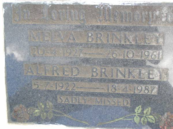 Melva BRINKLEY,  | 20-4-1927 - 26-10-1961;  | Alfred BRINKLEY,  | 5-7-1922 - 18-4-1987;  | Kandanga Cemetery, Cooloola Shire  | 
