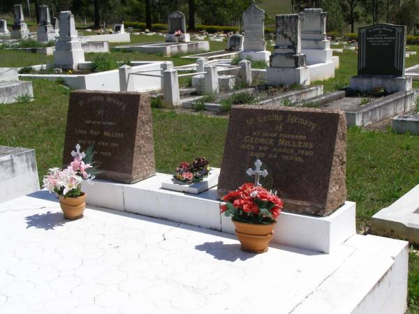 George MILLERS, husband,  | died 2 March 1950 aged 54 years;  | Linda May MILLERS, mother,  | died 12 April 1970 aged 74 years;  | Kandanga Cemetery, Cooloola Shire  | 