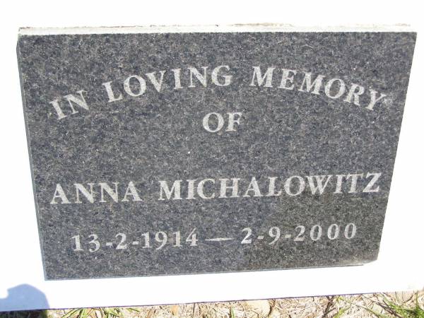 Anna MICHALOWITZ,  | 13-2-1914 - 2-9-2000;  | Kandanga Cemetery, Cooloola Shire  | 