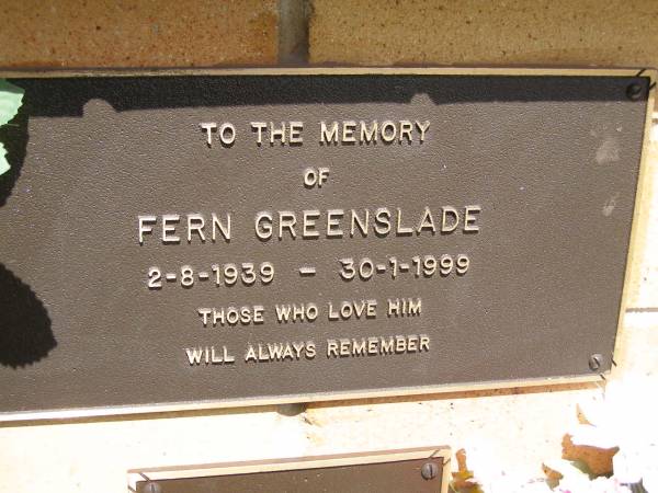 Fern GREENSLADE,  | 2-8-1939 - 30-1-1999;  | Kandanga Cemetery, Cooloola Shire  | 