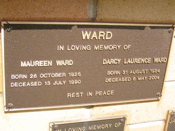 Maureen WARD,  | born 26 Oct 1925 died 13 July 1990;  | Darcy Laurence WARD,  | born 31 Aug 1924 died 6 May 2004;  | Kandanga Cemetery, Cooloola Shire  | 