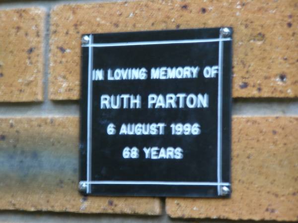 Ruth PARTON  | d: 6 Aug 1996, aged 68  | Kenmore-Brookfield Anglican Church, Brisbane  | 