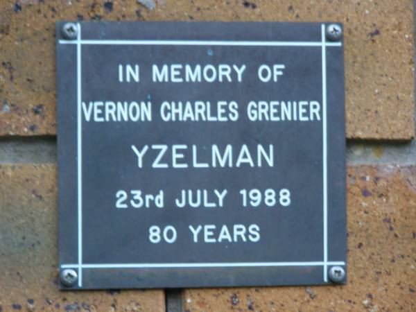 Vernon Charles Grenier YZELMAN  | d: 23 Jul 1988, aged 80  | Kenmore-Brookfield Anglican Church, Brisbane  | 