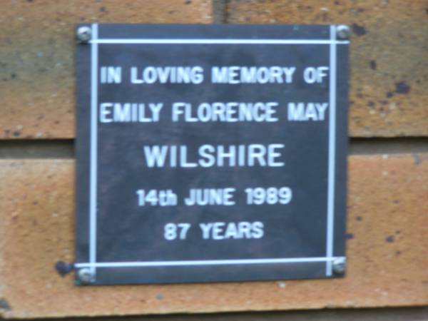 Emily Florence May WILSHIRE  | d: 14 Jun 1989, aged 87  | Kenmore-Brookfield Anglican Church, Brisbane  | 
