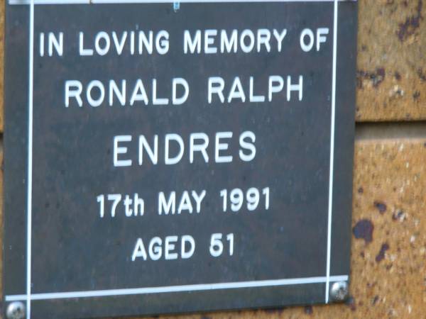 Ronald Ralph ENDRES  | d: 17 May 1991, aged 51  | Kenmore-Brookfield Anglican Church, Brisbane  | 