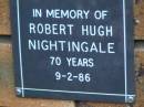 Robert Hugh NIGHTINGALE d: 9 Feb 1986, aged 70 Kenmore-Brookfield Anglican Church, Brisbane 