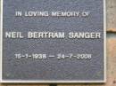 Neil Bertram SANGER b: 15 Jan 1938, d: 24 Jul 2008 Kenmore-Brookfield Anglican Church, Brisbane 