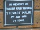 Pauline Mary Patricia STEWART-MALIR d: 3 Jul 1978, aged 74 Kenmore-Brookfield Anglican Church, Brisbane 