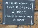 Anna Florence WEBBER d: 24 Sep 1992, aged 86 Kenmore-Brookfield Anglican Church, Brisbane 