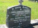 
John Edward HAYES,
died 10 July 1957 aged 75 years;
Isabella HAYES,
died 13-8-81 in her 98th year;
St Johns Catholic Church, Kerry, Beaudesert Shire
