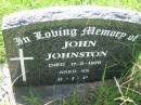 
John JOHNSTON,
died 11-8-1976 aged 85;
St Johns Catholic Church, Kerry, Beaudesert Shire
