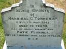 
Hannibal C. TOMMERUP,
died 7 May 1943 aged 73 years;
Katie Florinda, wife,
died 28 Jan 1949 aged 71 years;
St Johns Catholic Church, Kerry, Beaudesert Shire
