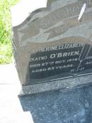 
Catherine Elizabeth (Katie) OBRIEN,
died 27 Oct 1976 aged 83 years;
Francis Henry OBRIEN,
died 14 Jan 1956 aged 56 years;
St Johns Catholic Church, Kerry, Beaudesert Shire
