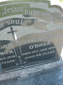 
Catherine Elizabeth (Katie) OBRIEN,
died 27 Oct 1976 aged 83 years;
Francis Henry OBRIEN,
died 14 Jan 1956 aged 56 years;
St Johns Catholic Church, Kerry, Beaudesert Shire
