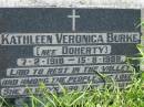 
Kathleen Veronica BURKE (nee DOHERTY),
7-2-1918 - 15-8-1989;
St Johns Catholic Church, Kerry, Beaudesert Shire
