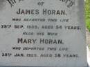 
James HORAN,
died 29 Sep 1905 aged 54 years;
Mary HORAN, wife,
died 30 Jan 1929 aged 58 years;
St Johns Catholic Church, Kerry, Beaudesert Shire
