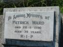 
Patrick WARD,
died 28-8-1990 aged 78 years;
St Johns Catholic Church, Kerry, Beaudesert Shire
