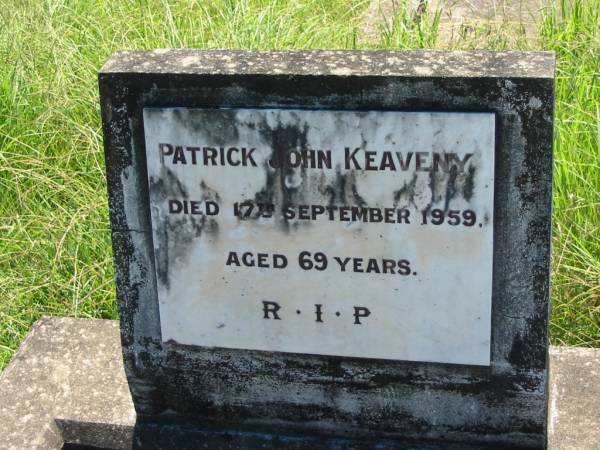 Patrick John KEAVENY,  | died 17 Sept 1959 aged 69 years;  | St John's Catholic Church, Kerry, Beaudesert Shire  | 