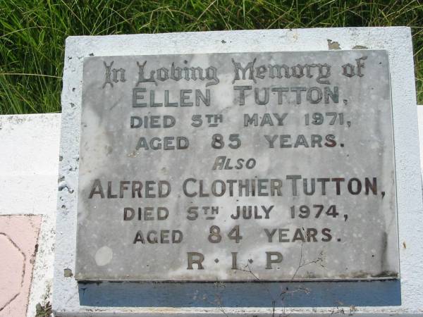 Ellen TUTTON,  | died 5 May 1971 aged 85 years;  | Alfred Clothier TUTTON,  | died 5 July 1974 aged 84 years;  | St John's Catholic Church, Kerry, Beaudesert Shire  | 