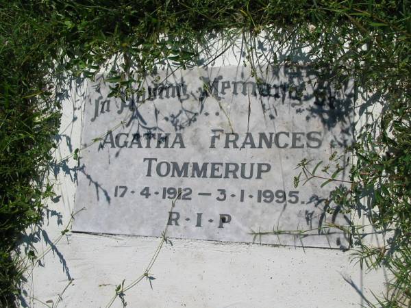 Agath Frances TOMMERUP,  | 17-4-1912 - 3-1-1995;  | St John's Catholic Church, Kerry, Beaudesert Shire  | 