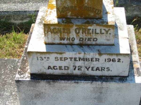 Agnes O'REILLY,  | died 13 Sept 1962 aged 72 years;  | Herbert, husband aged 83 years;  | St John's Catholic Church, Kerry, Beaudesert Shire  | 