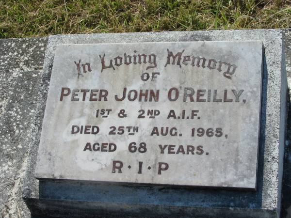 Peter John O'REILLY,  | died 25 Aug 1965 aged 68 years;  | St John's Catholic Church, Kerry, Beaudesert Shire  | 