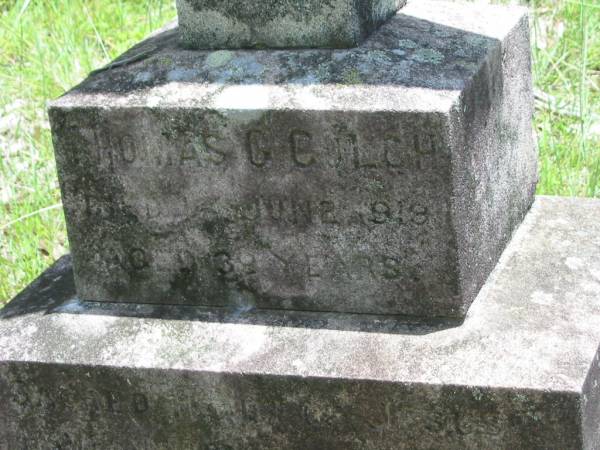 Thomas G. COLCH,  | died 13 June 1919 aged 39 years;  | Kilkivan cemetery, Kilkivan Shire  | 