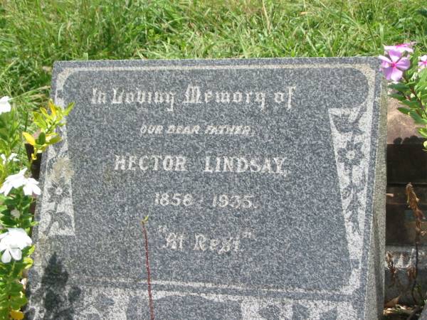 Hector LINDSAY,  | father,  | 1858 - 1935;  | Kilkivan cemetery, Kilkivan Shire  | 