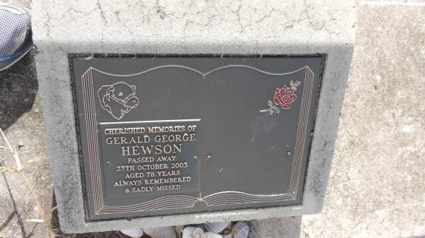 Gerald George HEWSON  | d: 27 Oct 2003 aged 78  |   | Kilkivan cemetery, Kilkivan Shire  | 