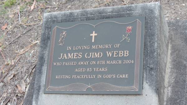 James (Jim) WEBB  | d: 8 Mar 2004 aged 83  |   | Kilkivan cemetery, Kilkivan Shire  | 