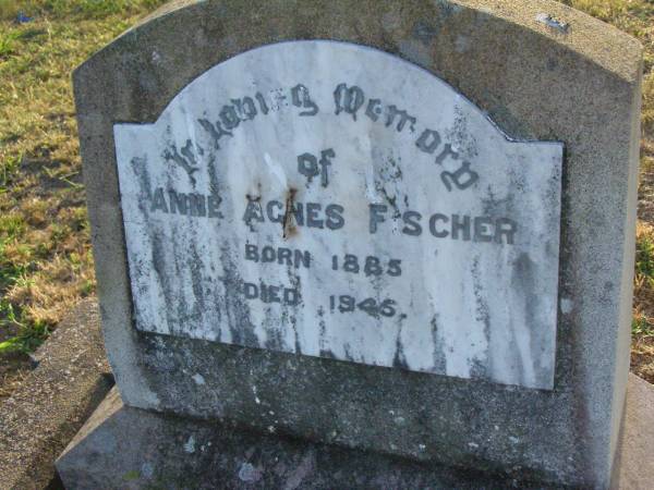 Anne Agnes FISCHER,  | born 1885,  | died 1945;  | Killarney cemetery, Warwick Shire  | 