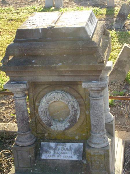 George BULL,  | died 26 Dec 1914 aged 52 years;  | Catherine BULL,  | died 9 Oct 1918 aged 54 years;  | Ivy BULL,  | died 10 Aug 1917 aged 20 years;  | Killarney cemetery, Warwick Shire  | 