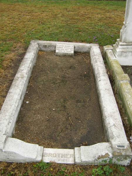 George FITZALLEN,  | died 23 Sept 1929 aged 72 years,  | brother;  | Killarney cemetery, Warwick Shire  | 