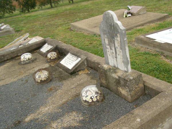 Edna May LAMB,  | died 10 Dec 1902 aged 3 months;  | Harold LAMB,  | died 16 Nov 1904 aged 6 weeks;  | William LAMB,  | father,  | died 20 Nov 1953 aged 93 years;  | Mary Ann LAMB,  | wife mother,  | died 12 April 1950 aged 89 years;  | Killarney cemetery, Warwick Shire  |   | 