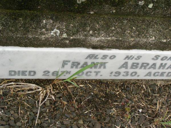 Augustus Martin BALLARD,  | died 21 Aug 1943 aged 68 years,  | husband father;  | Fanny Amelia BALLARD,  | died 8 April 1970 aged 89 years;  | Frank Abraham,  | son,  | died 26 Oct 1930 aged 9 years;  | Killarney cemetery, Warwick Shire  | 